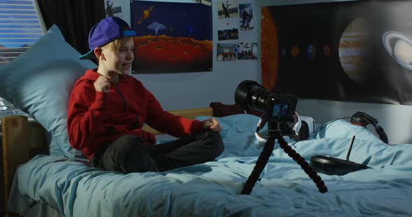 Boy Recording Vlog Video at Home alt