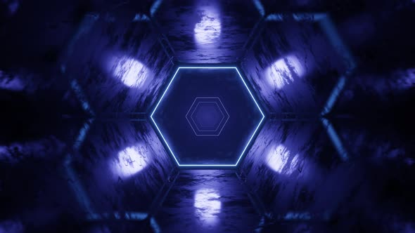 Abstract technological background with hexagonal tunnel and neon. Creative cyberspace texture