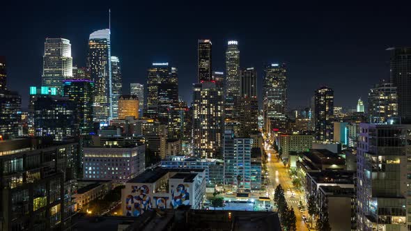 Downtown Los Angeles Skyline At Night By Emericlb Videohive