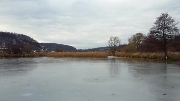 Frozen Lake Winter Aero Drone Video