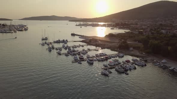 Croatian Port in Trogir at Orange Summer Sunset