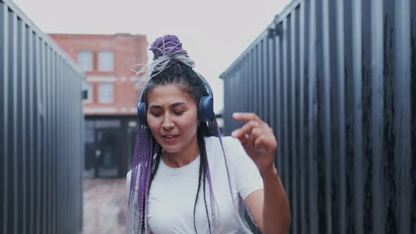 Stylish Trendy Energetic Girl Listen Music and Dance Outdoor alt