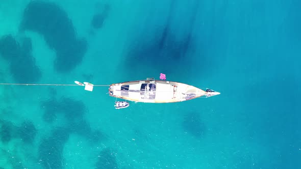 Aerial View of a Yaht Moored Near Spinalonga Island, Crete, Greece