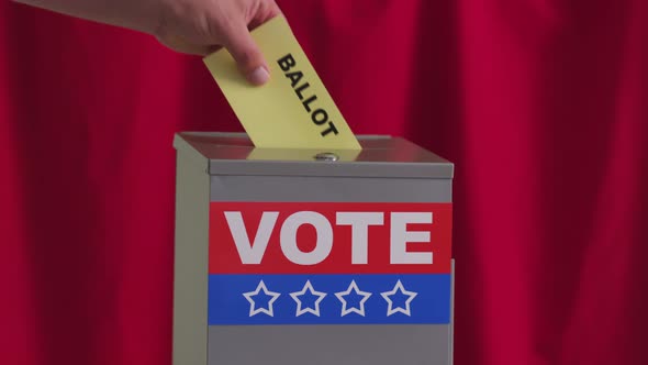 Putting ballot into voting box, election concept alt