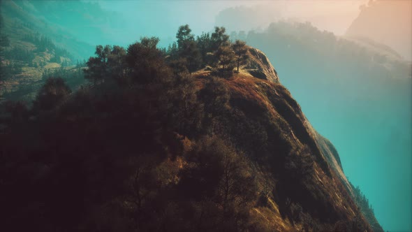 Sunset in Mountain with Green Grass and Trees alt