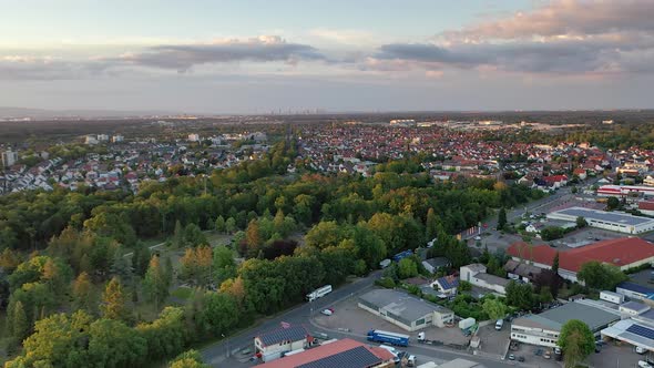 Overflight time lapse drone movie of the city Moerfelden-Walldorf alt