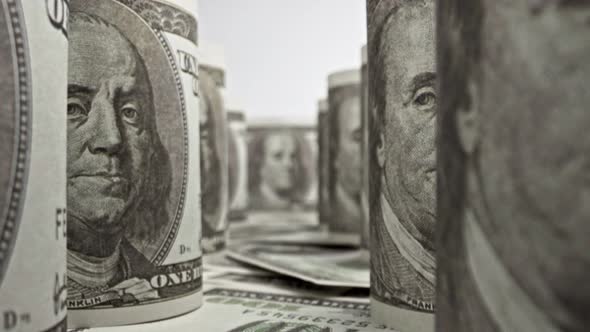 American one hundred dollar paper banknote in close up macro view dolly shot. alt