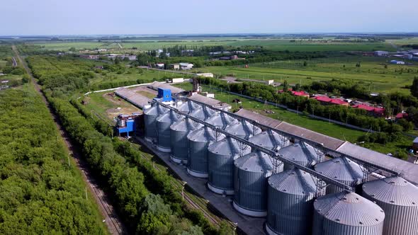 Modern Grain Silo Elevator View From a Height and From Different Angles