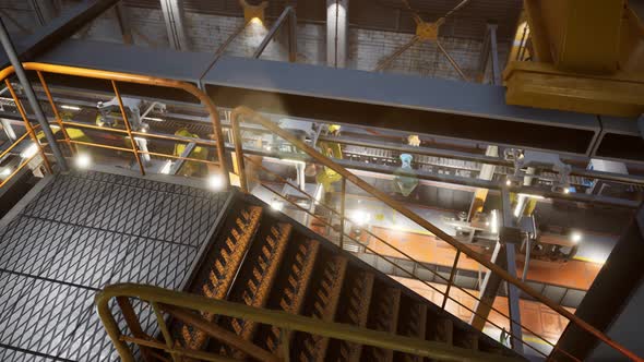 Interior of Car Factory with a Production Line alt