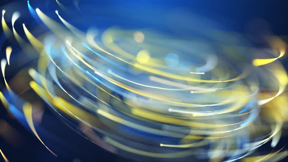 3D Abstract blue and yellow particles vortex design. alt