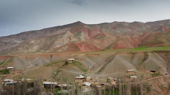 A Beautiful Landscape of Mountain Villages of Tajikistan in Springtime Taken From a Drone