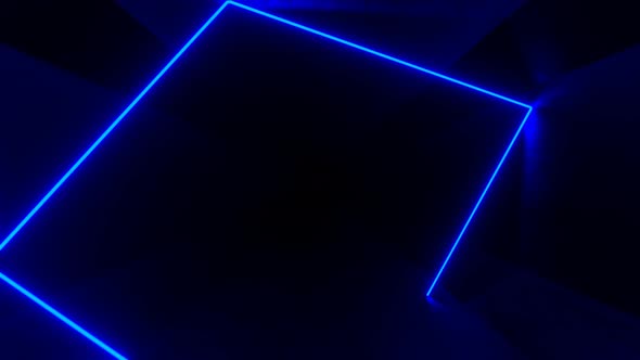 Blue Neon Ray Moving and Bouncing in Hexagon Dark Tunnel