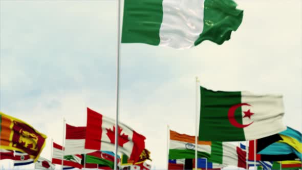 Nigeria Flag With World Globe Flags Morning Shot alt