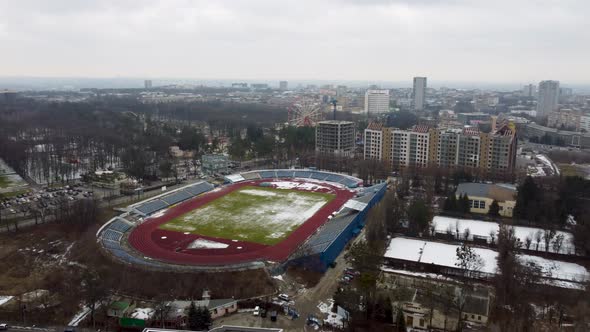 Aerial football stadium, Central Park in Kharkiv