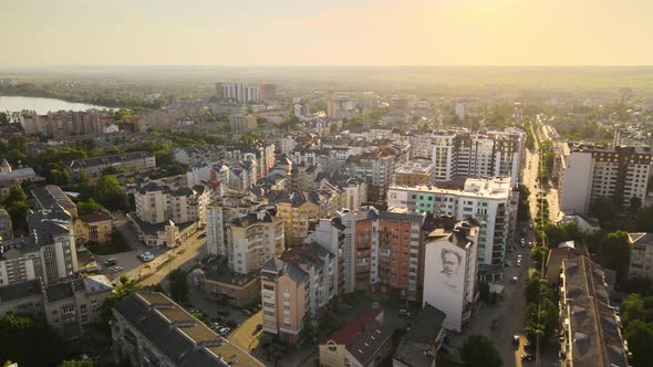 Aerial View of Historic Center of IvanoFrankivsk City with Old European Architecture alt