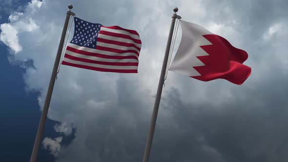 Waving Flags Of The United States And The Bahrain 4K alt