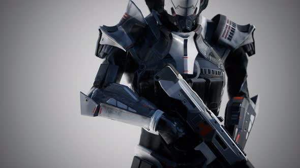Futuristic Soldier in Steel Armor with the Cyber Punk Gun alt