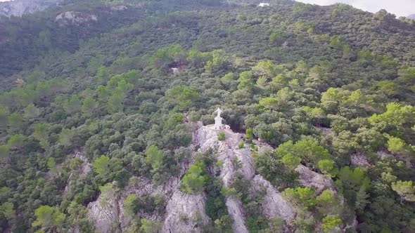 Aerial view of Sagrat Cor de Jesus in the mountains of Esporles, Mallorca, Spain alt