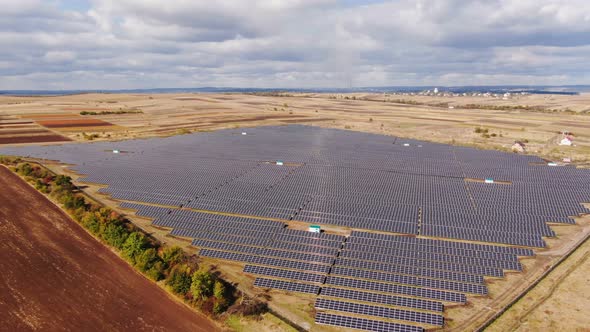 Aerial View of Solar Panels Farm Solar Cell with Sunlight