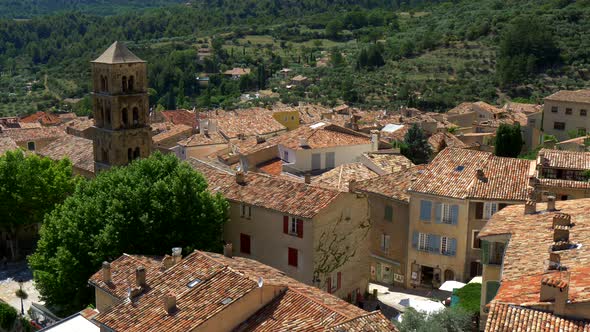 Panoramic View of the Roofs and the Belfry of the Old Town, Moustiers-Sainte-Marie, France alt