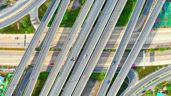4K : Top view of Highway road junctions. alt