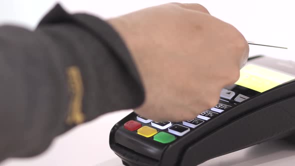 Payment on a trade through mobile and NFC technology. Elevated view. alt