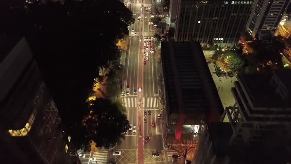 Night downtown Sao Paulo Brazil. Downtown district at night life scenery. alt