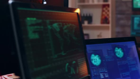 Close Up of Beautiful Girl Hacker Using Modern Software alt