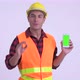 Young Happy Hispanic Man Construction Worker Talking While Showing Phone - VideoHive Item for Sale