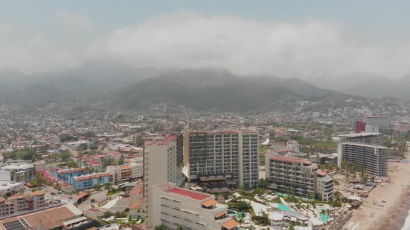 Aerial drone footage of the beautiful town centre of the town of Puerto Vallarta in Mexico