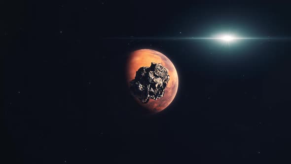 Asteroid Space Rock Approaching Mars from Space