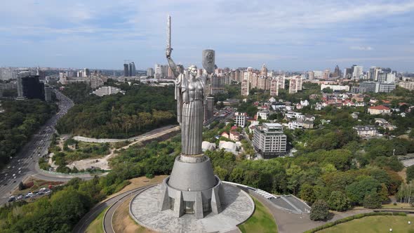 Motherland Monument in Kyiv, Ukraine By Day. Aerial View alt