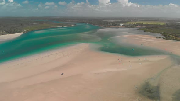 Drone aerial view of Elliott Heads Beach and River, Australia