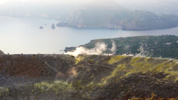 Volcano Fumarole and Aeolian Islands in Sicily