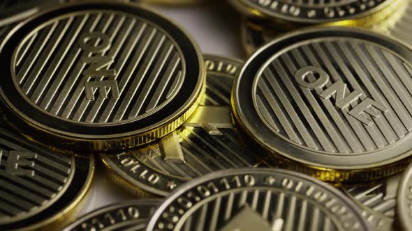 Rotating shot of Litecoin Bitcoins  alt