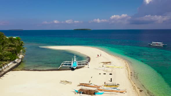 White Sand Beach and Boats. Tropical Island for Tourists, Top View. alt