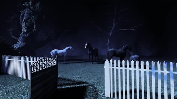 Horses on the Farm at Night alt