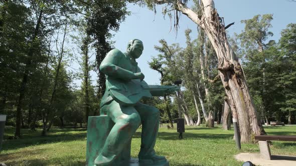 Shekvetili, Georgia - August 7 2020: Monument of B.B. King in Musicians Park - Slider shot alt
