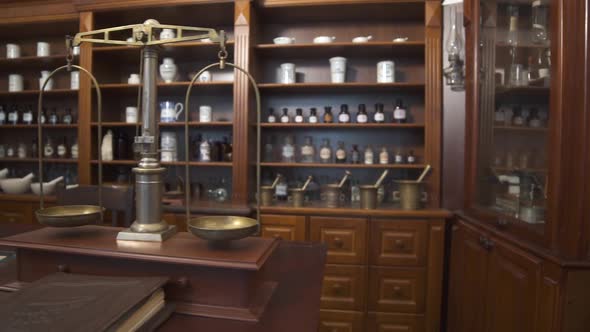 the interiors of the old pharmacy of the museum alt