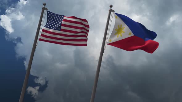 Waving Flags Of The United States And The Philippines 4K alt