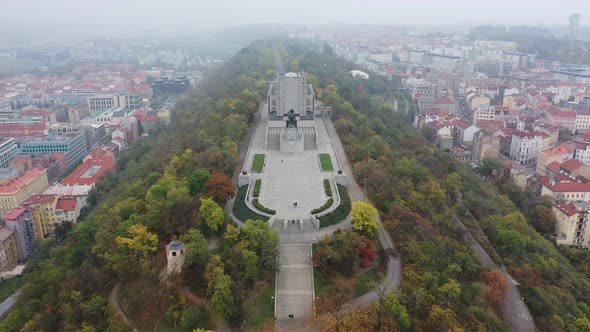 Aerial View of National Monument on Vitkov Hill - National War Memorial and History Museum, Prague