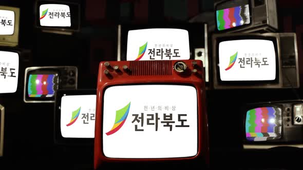 Flag of North Jeolla Province, South Korea, on Retro TVs.