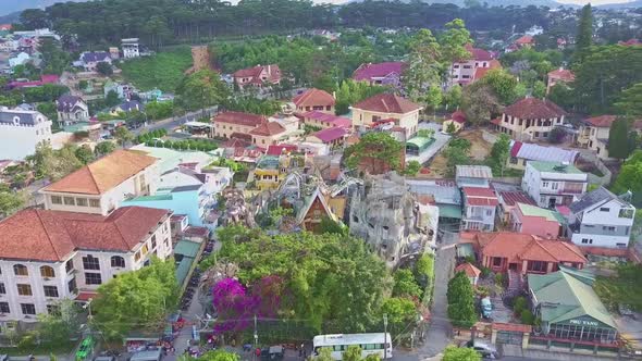 Flycam Approaches To Crazy House Hotel Complex alt