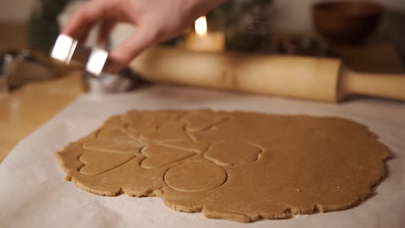Close Up Shot of Female Baker Hands Making Cookie Using Baking Tin in Shape of Circle