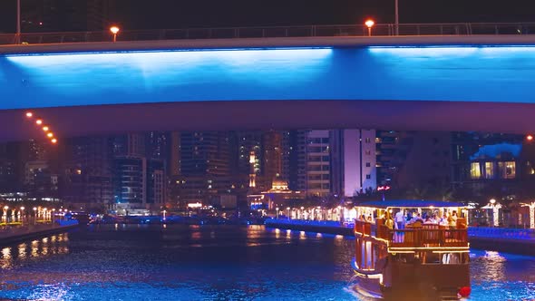 High Quality Footage a Tourist Boat Sightseeing Boat Sailing on Dubai_Marina alt