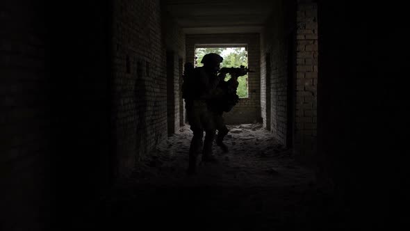 Squad of Marines in Action in Ruined Building alt