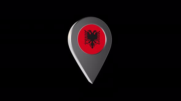 3d Animation Map Navigation Pointer With Albania Flag With Alpha Channel - 4K alt
