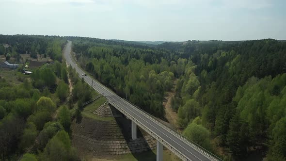 Aerial View on Bridge Over Vyatka River Nolinsk Kirov Region Russia