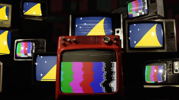 Tokelau flag and Stack of Retro TV. alt