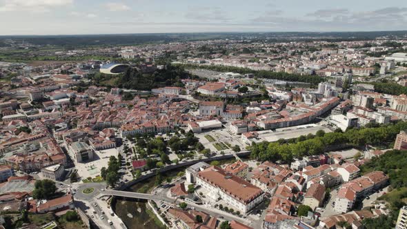 Central Leiria Cityscape, Portugal, Orbit Circling Aerial